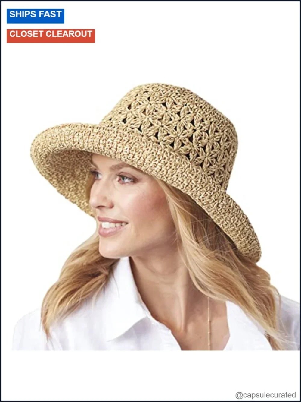 Wide Brim Straw Sun Hat Foldable Packable Beach Floppy Women Summer